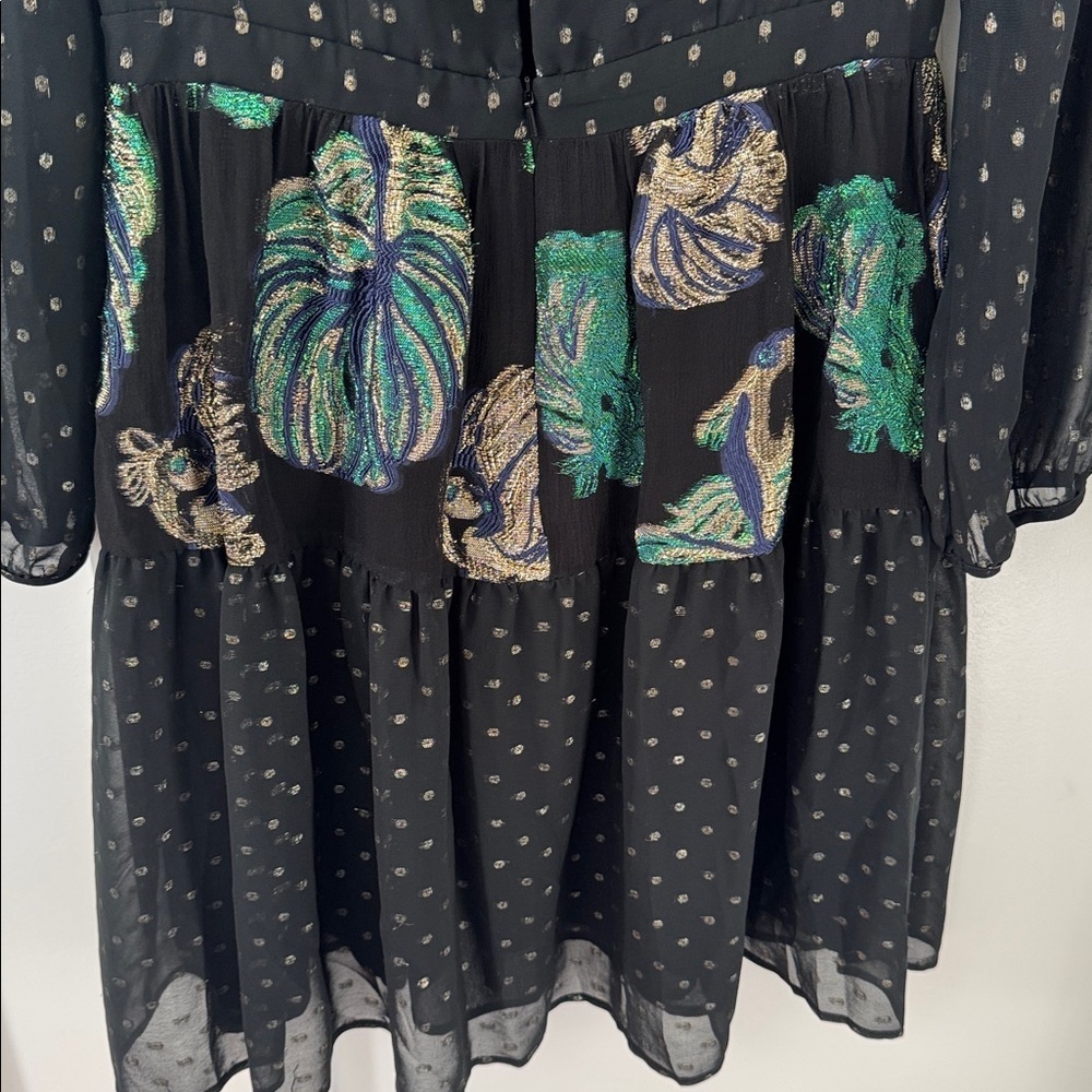 Cynthia Rowley Inverness Metallic Sheer Silk Mini Dress Black Fish Size 6 - Picture 10 of 13